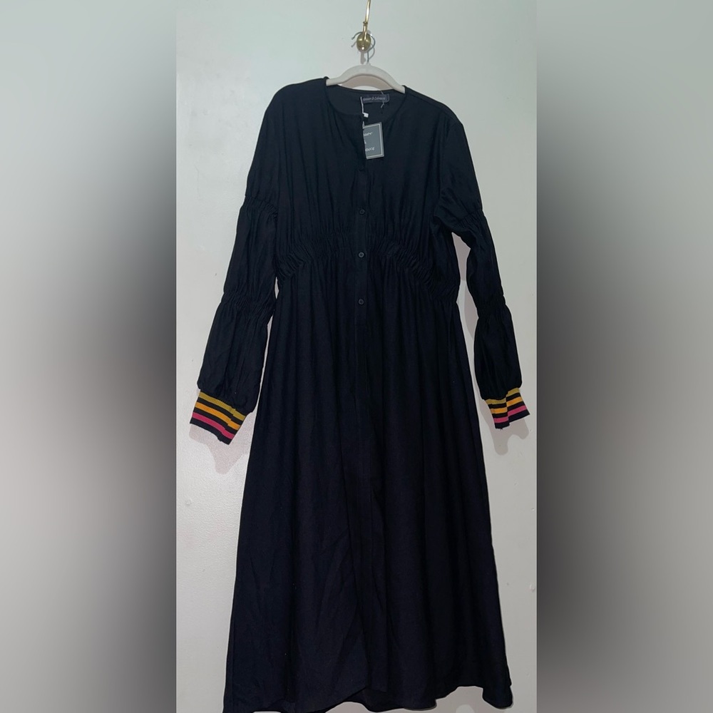 Margot & Clmence Long Sleeve Runched Detain Button Front Modest Dress